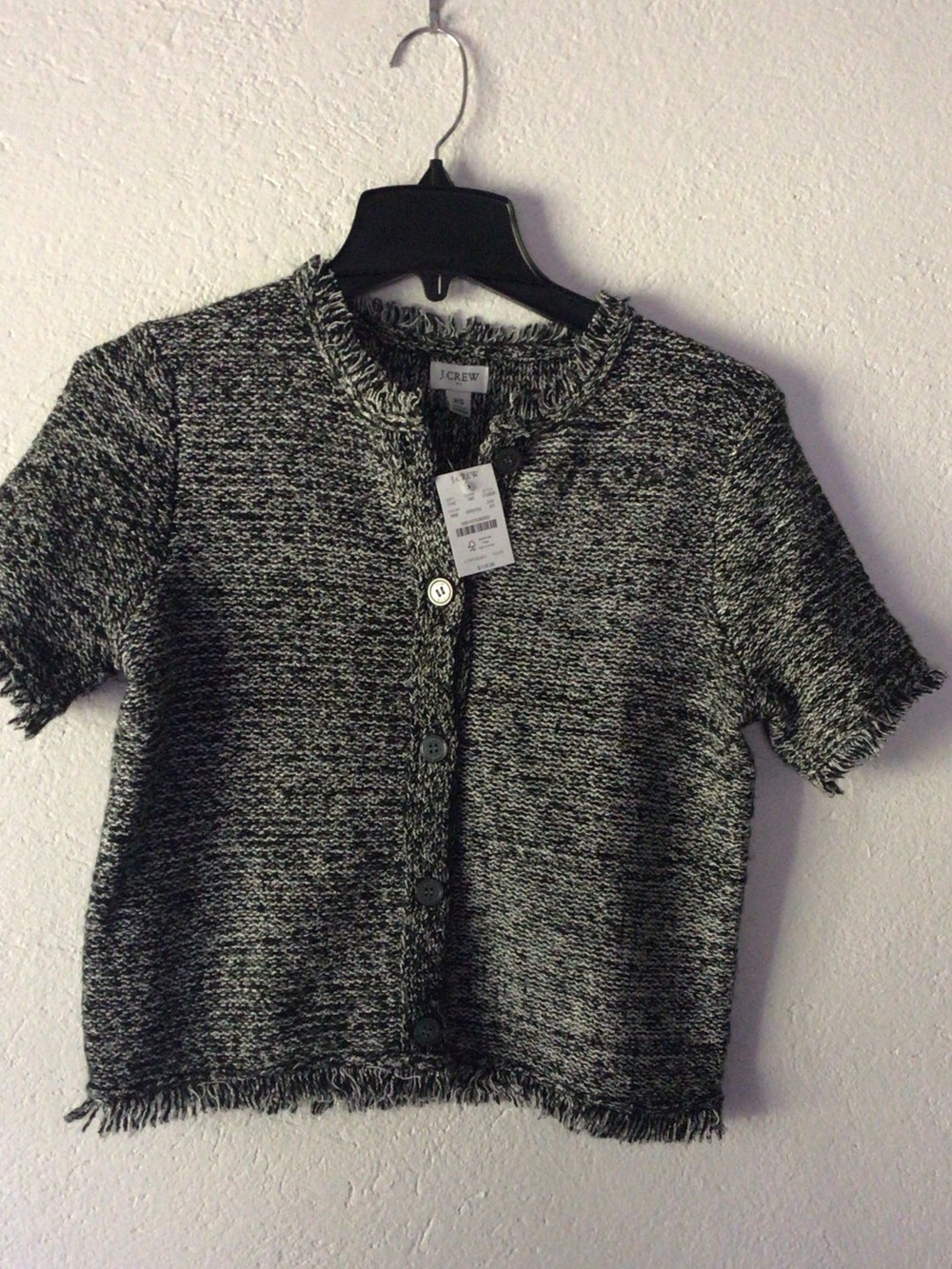 J. Crew Black and White Tweed Short-Sleeve Button Cardigan